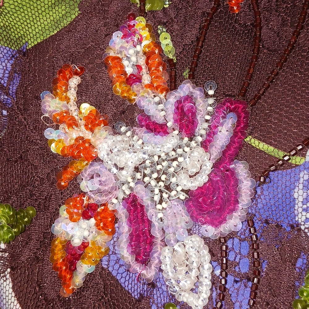 RALPH LAUREN Brown Sequin/Beads Floral Sleeveless Cocktail Dress Women's 2 NWT - Picture 10 of 16